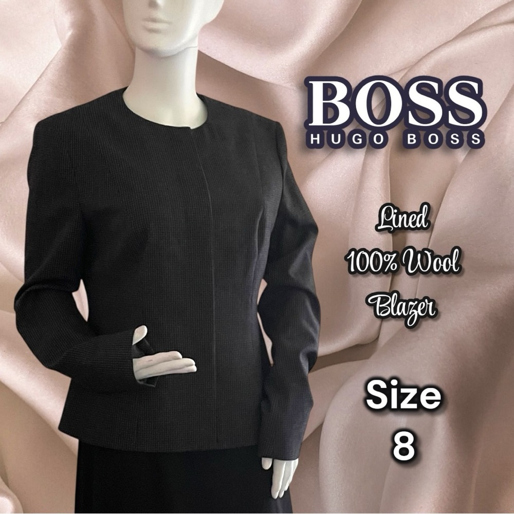 Hugo Boss Javilla 100% Wool 5 Button Blazer Size 8 Gray and Black Check